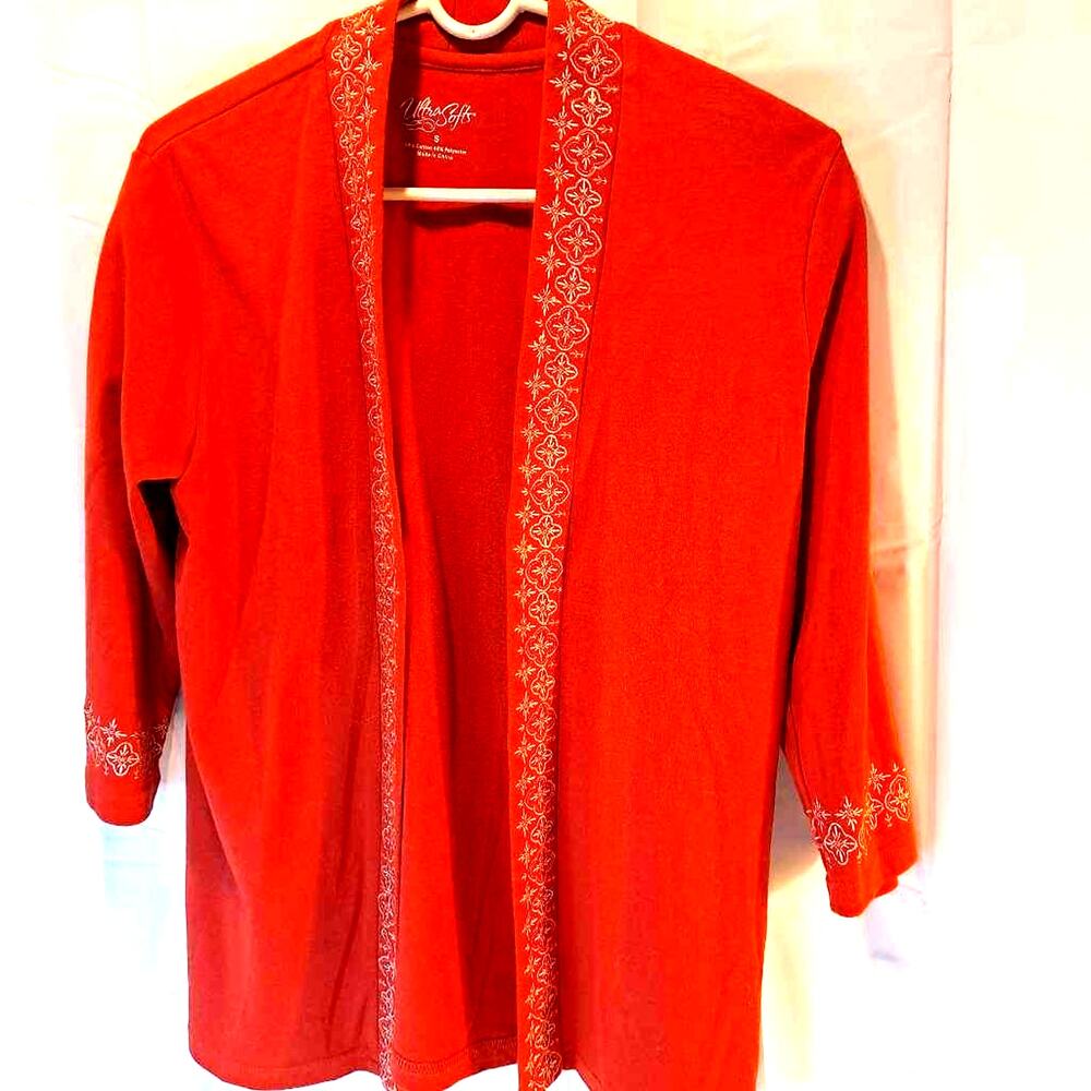 Ultra Softs Women's Cardigan Sweater 3/4 Sleeve Embroidered S New